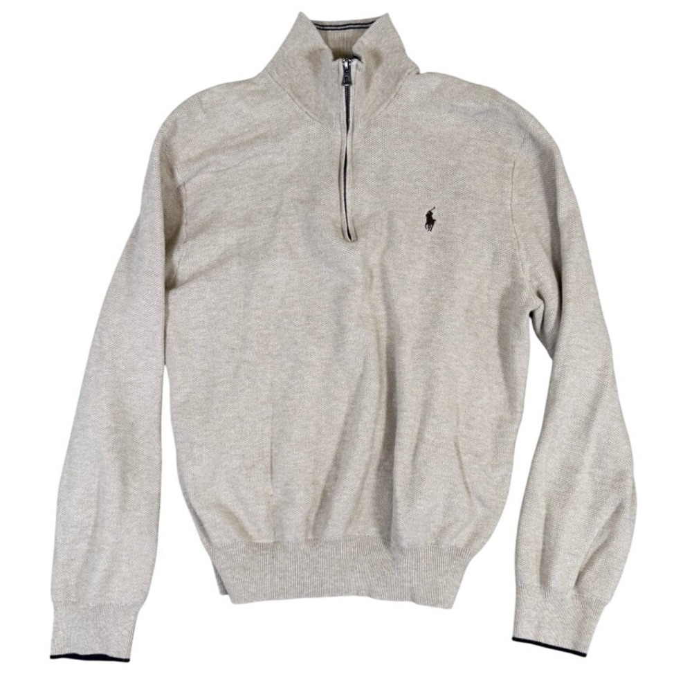 Polo Ralph Lauren Mens XL Pima Cotton Quarter Zip Pullover Sweater Tan Beige